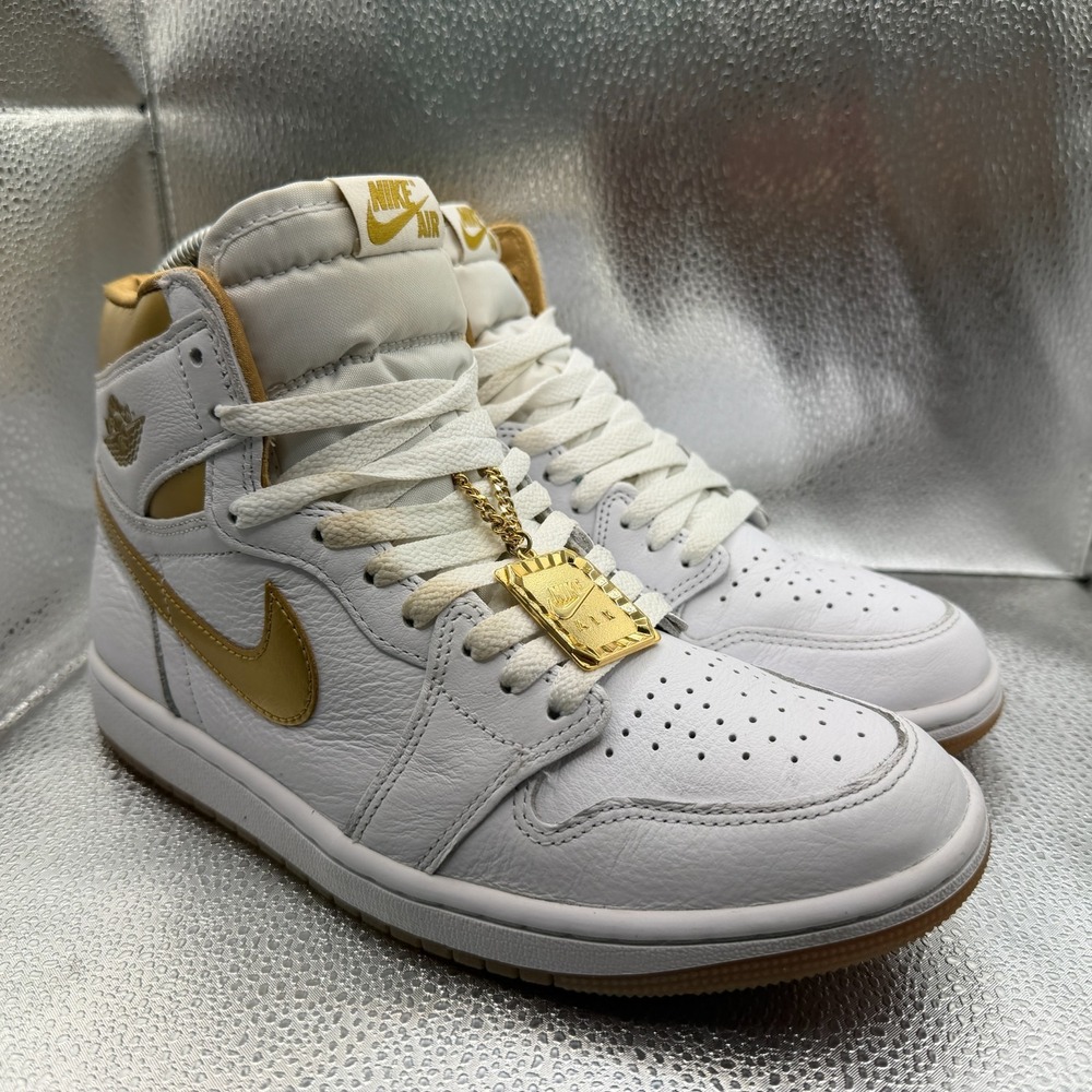 Size 9 Nike Air‎ Jordan 1 High OG Retro White Gold Womens Shoes FD2596-107